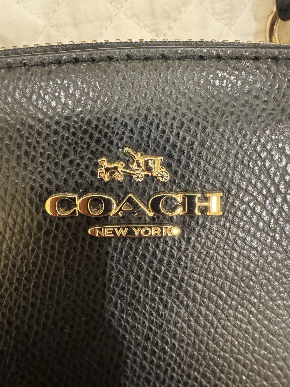 COACH Tote Bag Pebble Leather Black Two Zipper Shoulder Strap Missing