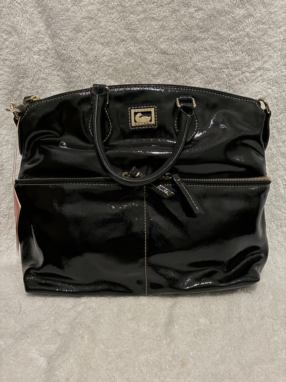 Dooney & Bourke PH224 Patent Leather Pocket Satchel Black NWT Dust Bag