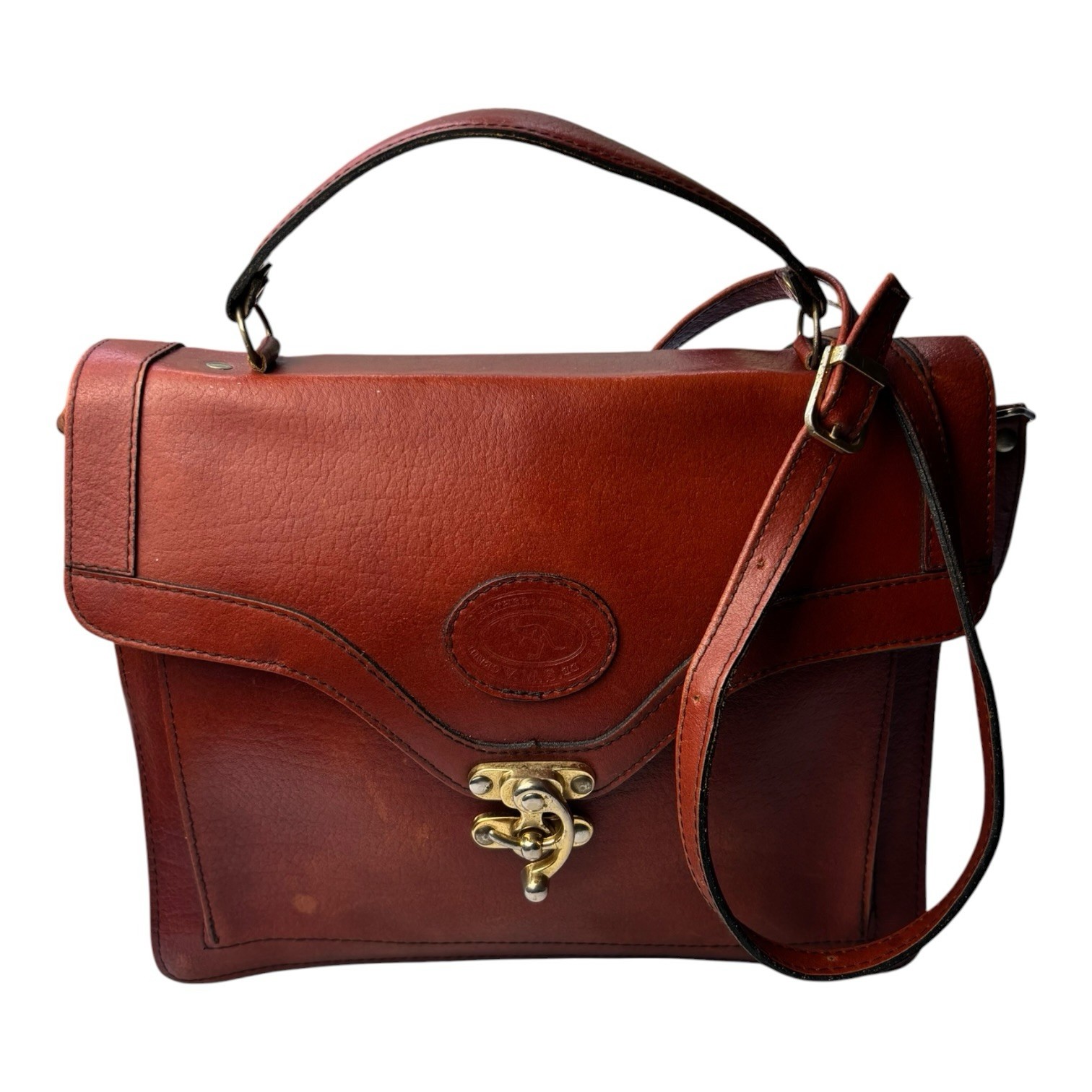Vintage Oroton Australia Brown Leather Satchel Crossbody Shoulder Bag Top Handle
