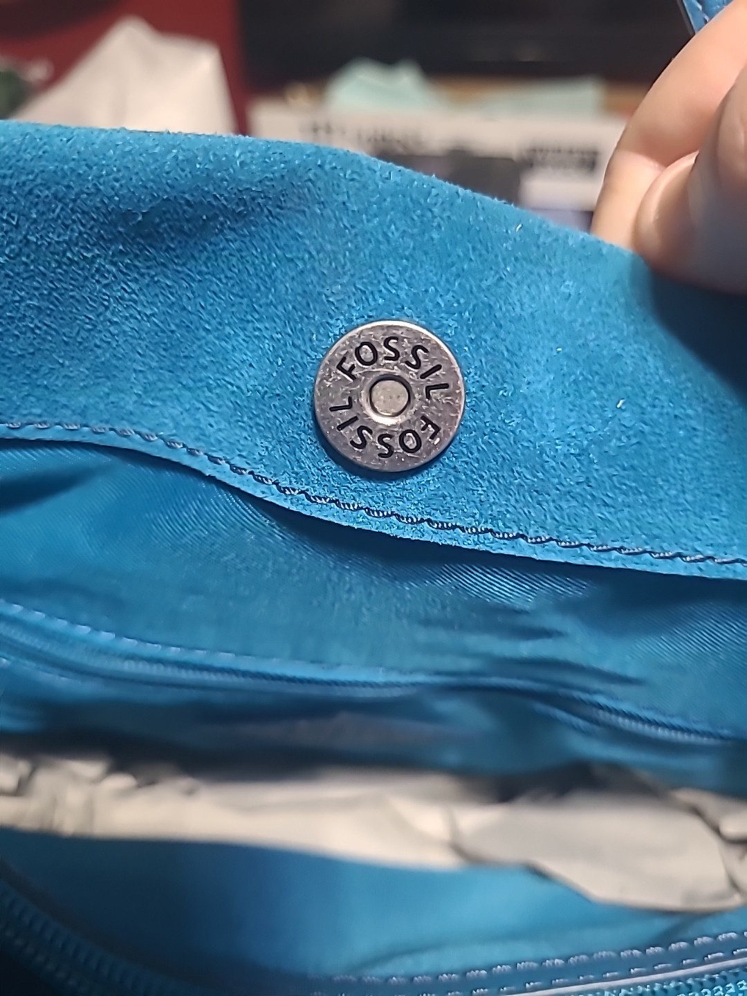Fossil Carmen Shopper Lagoon Blue Suede Nwt
