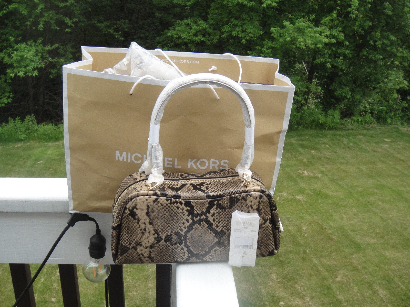 Michael Kors Lady Cecily Small Studded Snake Embossed Shoulder Bag Light Cream