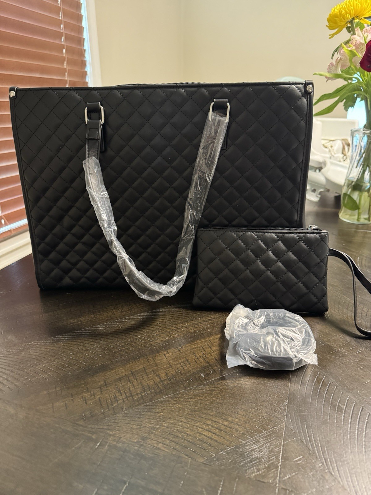 PACKUUMBAGS 3-IN-1 Black Tote, Insulated Compartment, Matching Purse-NEW