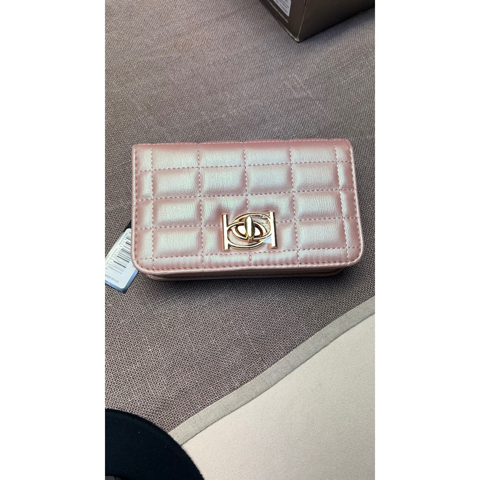 Bebe Jacari Crossbody Bag 1SZ Iridescent Mauve Pink Quilted Gold Charm New