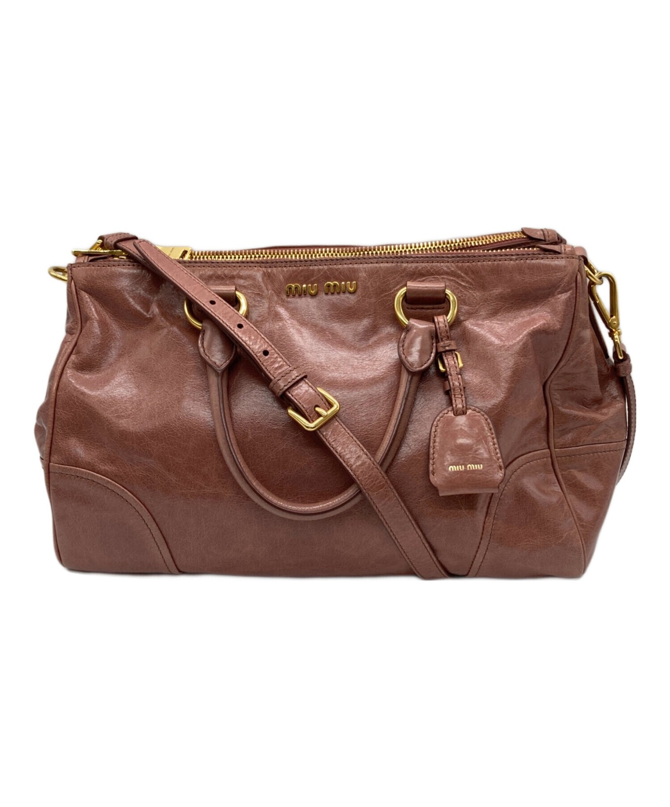 Miu Miu Vitello Pink Leather 2WAY Shoulder Bag RN1091 Auth