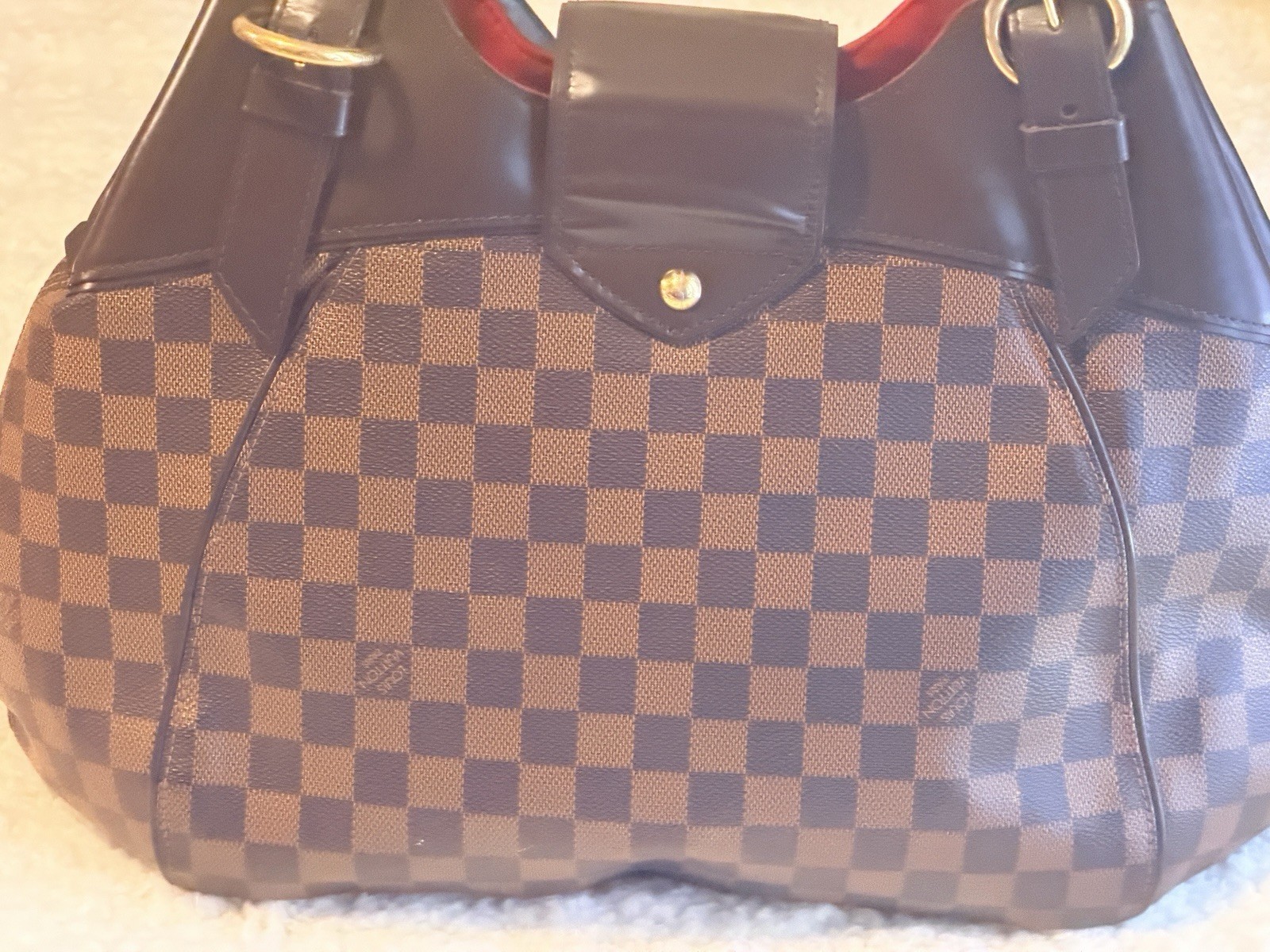 Louis Vuitton Damier Ebene Women’s Shoulder Bag Brown Gold Hardware Buckle Zip