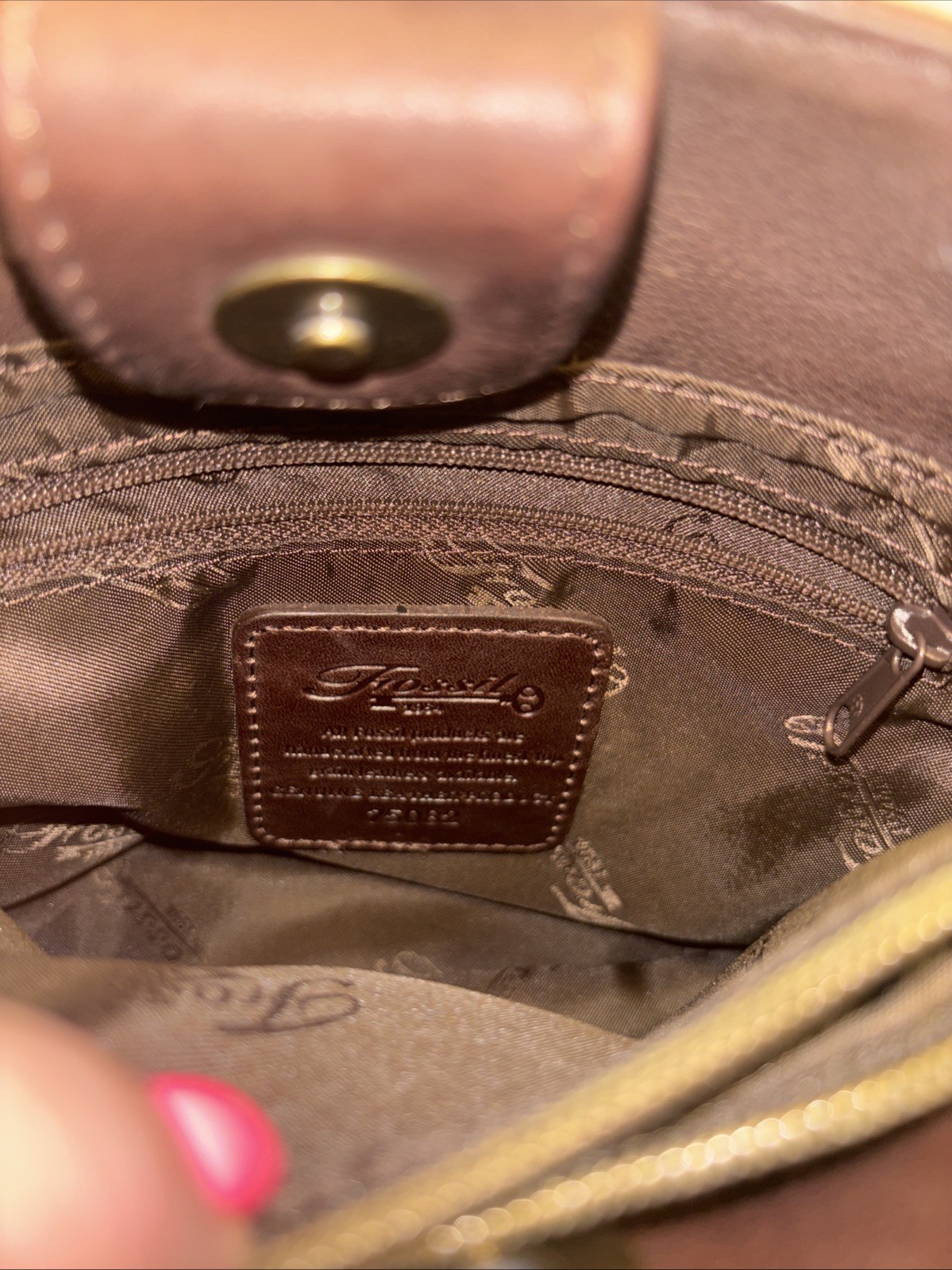 Fossil 75082 Brown Leather Handbag Purse Key Charm Clean Interior Missing Strap