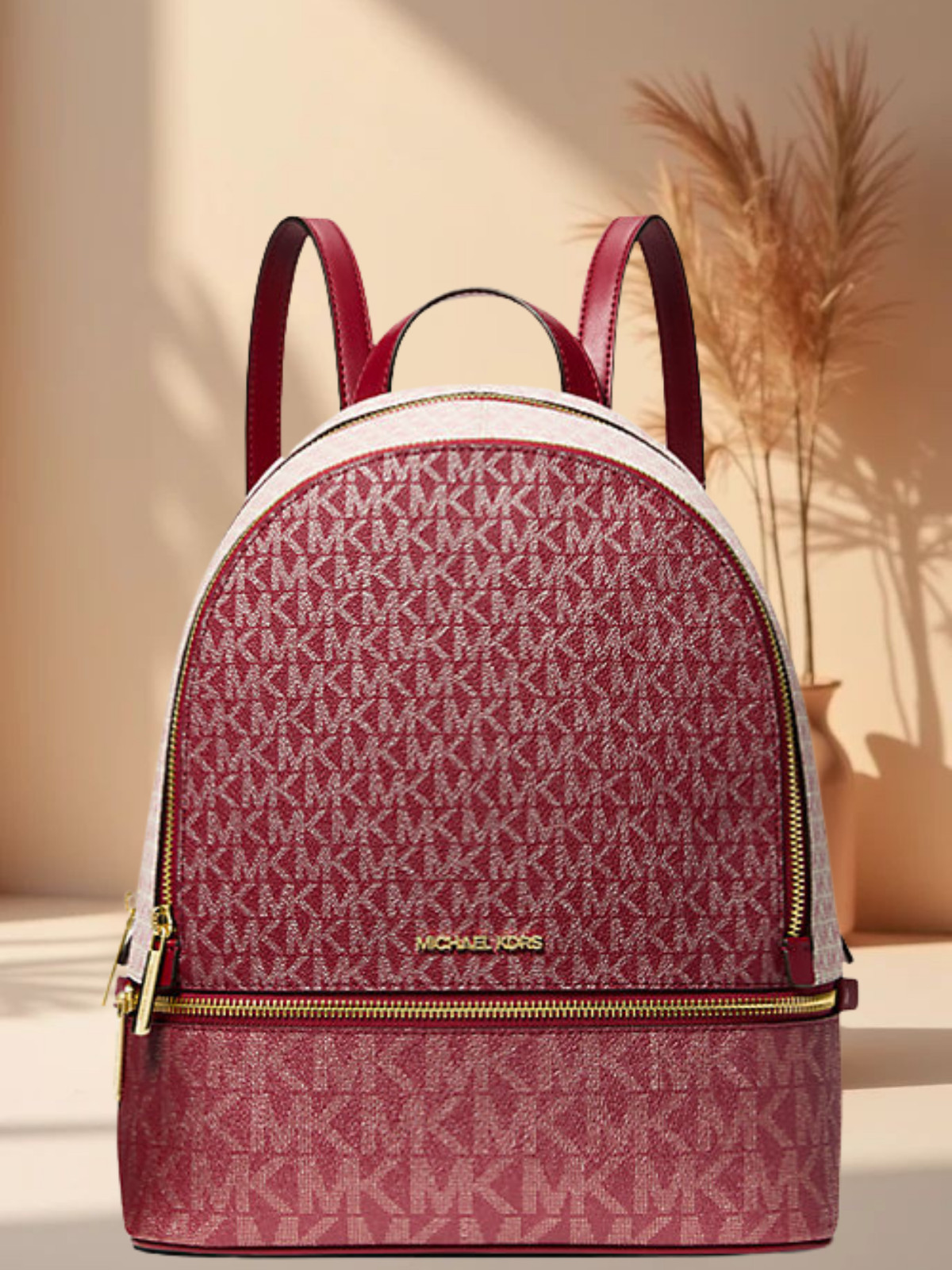 Michael Kors Rhea Women Medium Metallic Signature Logo Fashion MK Backpack