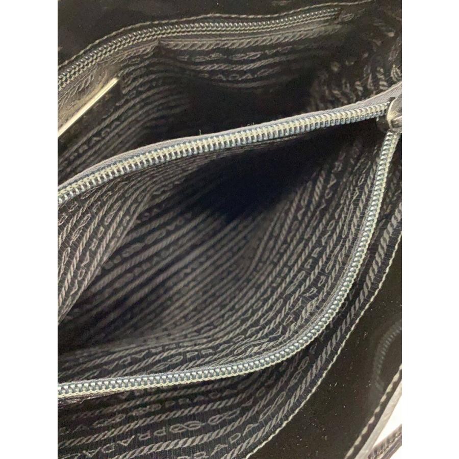 PRADA Enamel Black Handbag Corner Wear Surface Scratches 27.5cm Handles Auth