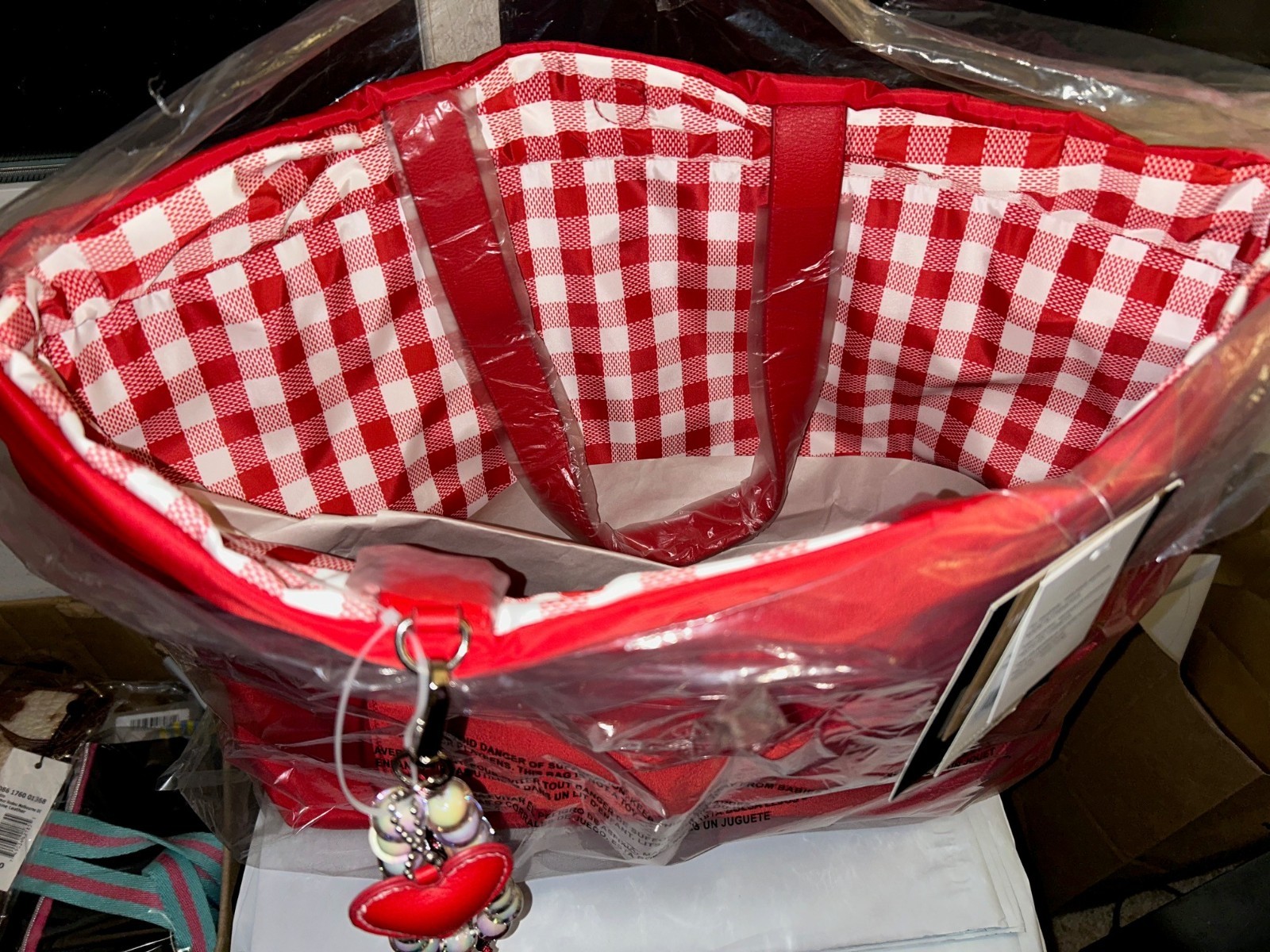 Madden Girl Reversible Extra Large Shoulder Tote Bag Red Gingham Silver