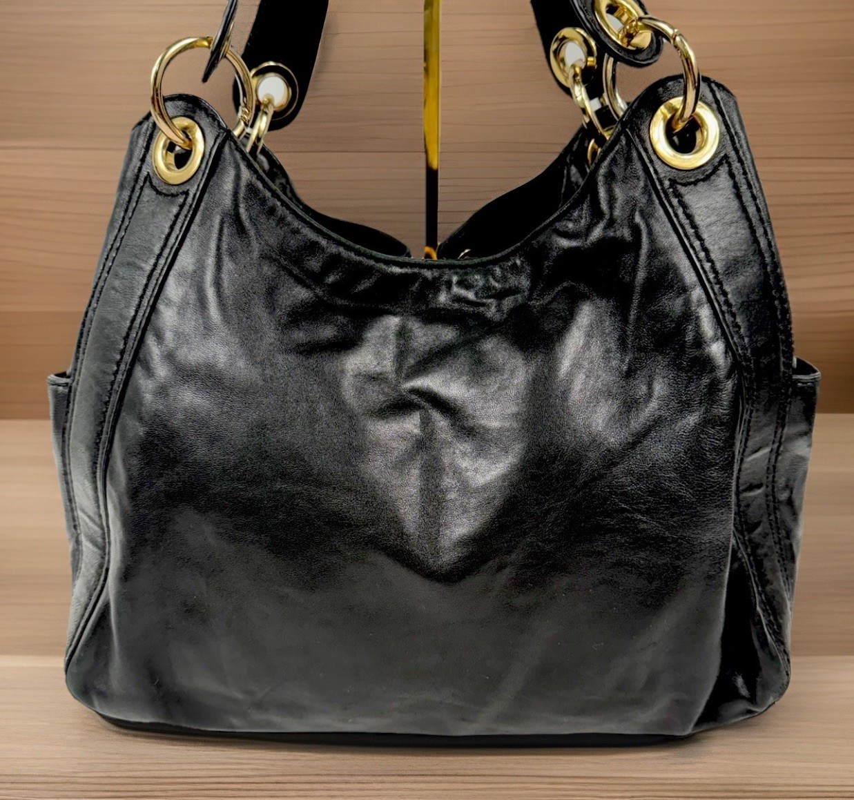 Michael Kors Ludlow Hobo Black Glove Leather Drawstring Shoulder Bag