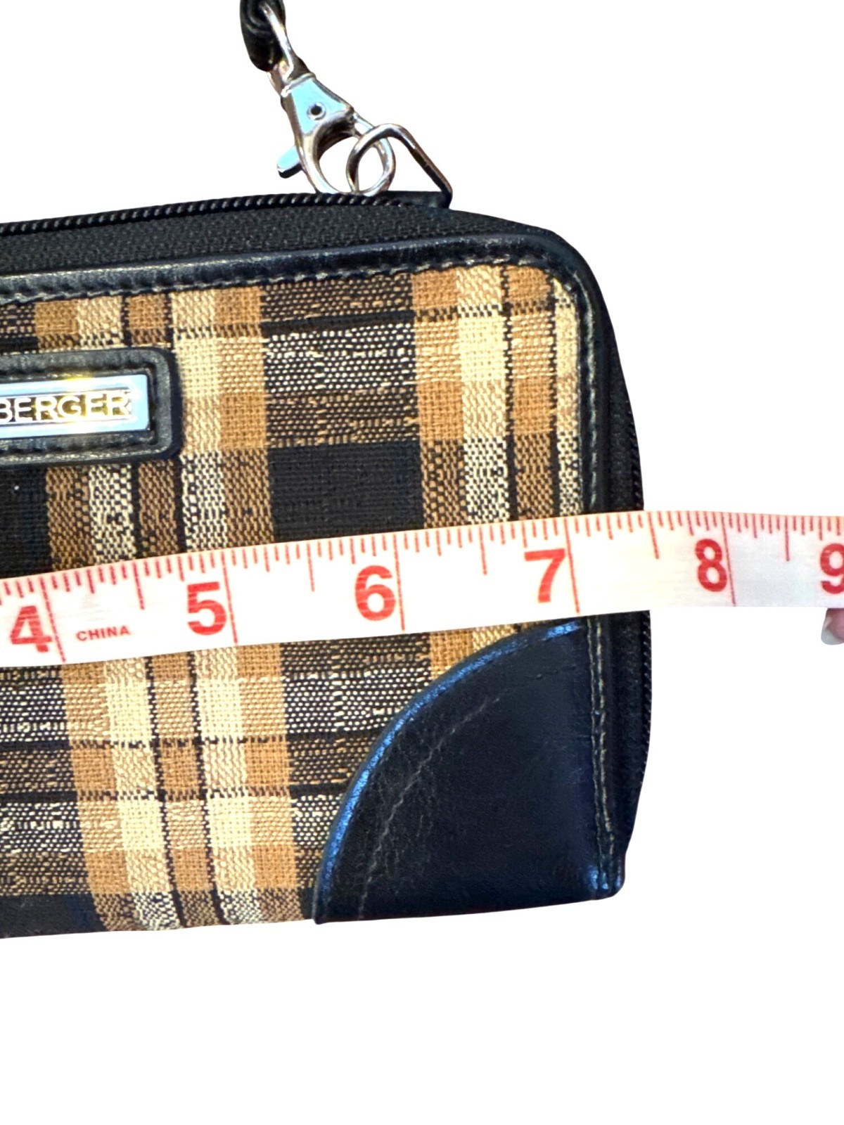 Longaberger Homestead Plaid Crossbody Wallet Purse Organizer Clutch Black Tan