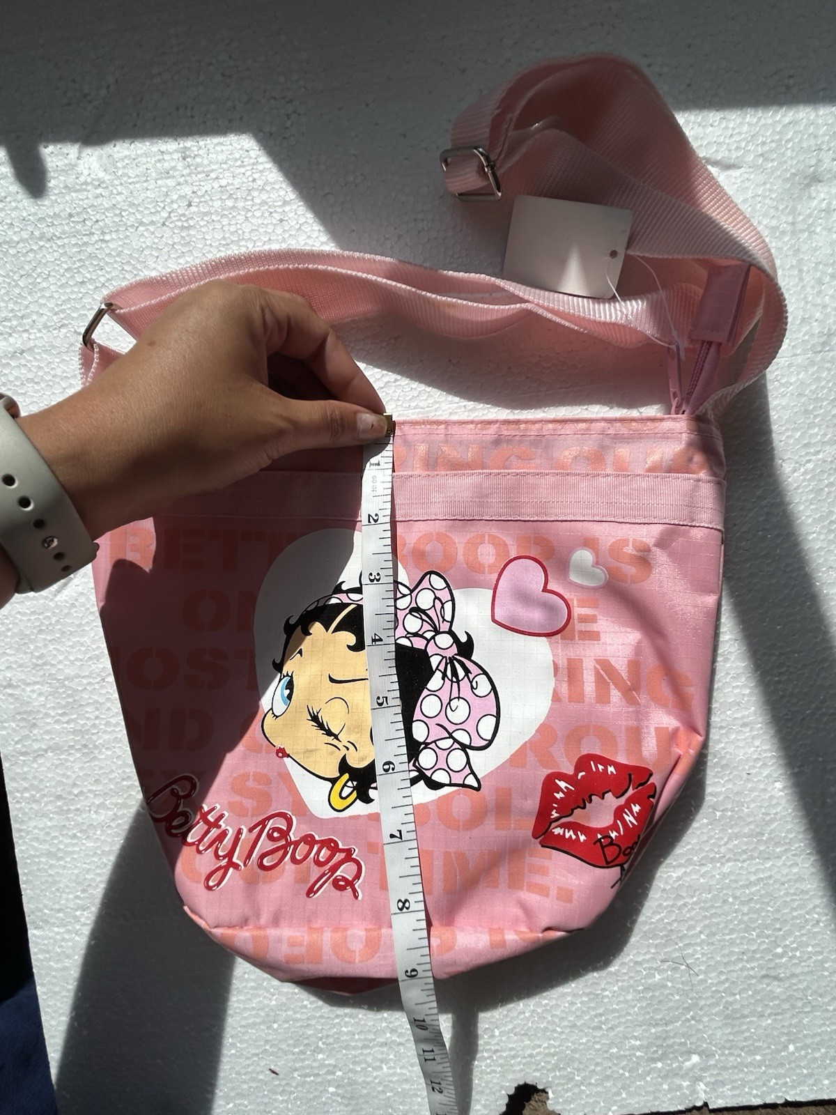 Betty Boop Pink Crossbody Shoulder Bag Purse w/ Hang Tag Hearts Winking