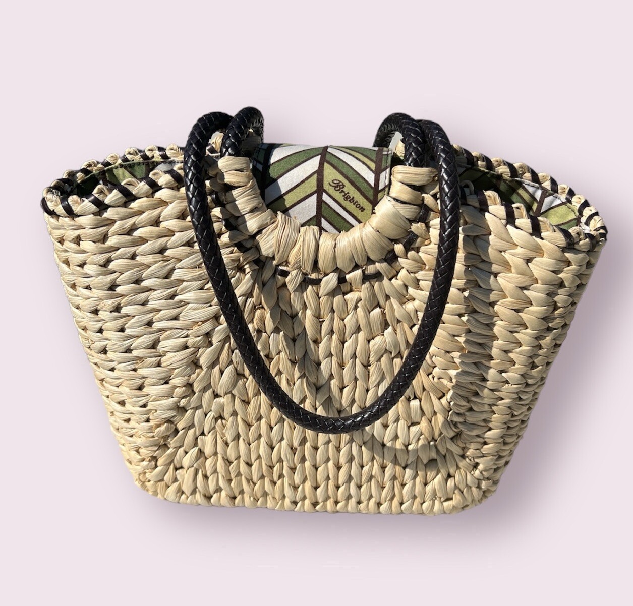 BRIGHTON MACY MONKEY HEART CHARMED TROPICAL LEATHER APPLIQUE SHOULDER HANDBAG