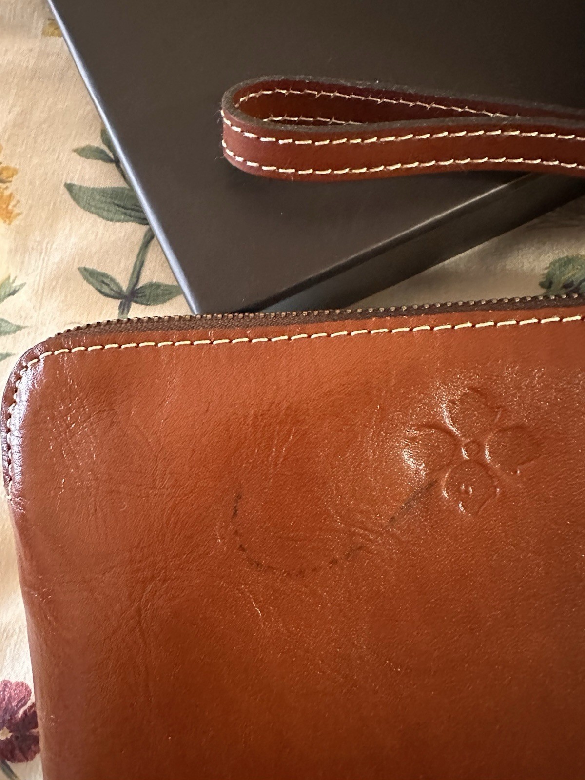 Patricia Nash Cassini Tooled Leather Wristlet Pouch in Florence Brown