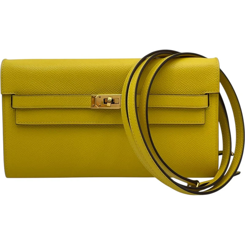 HERMES Kelly Togo Yellow Epsom Leather Shoulder Bag #OKB897