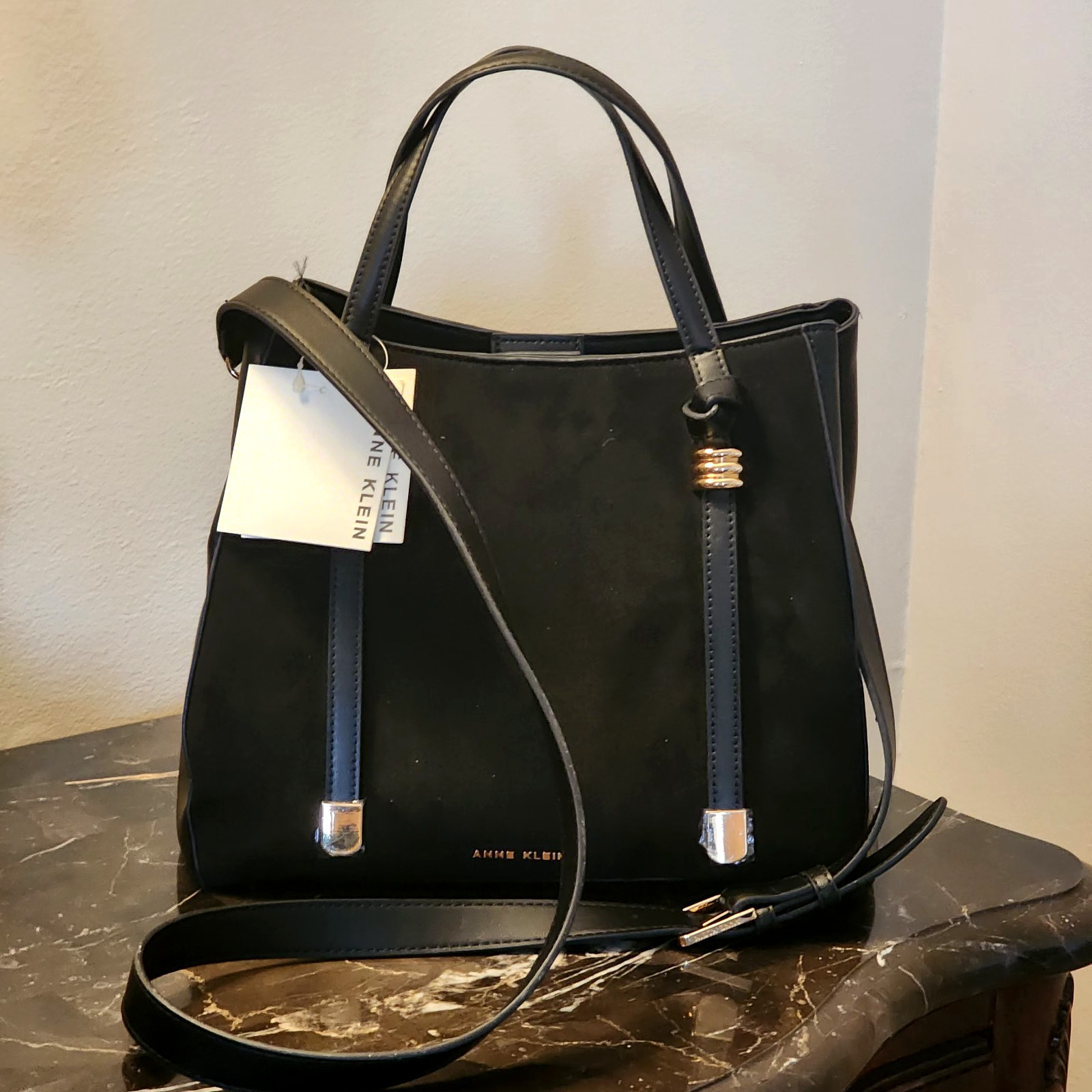 Anne Klein Monaco Collection Blk Crossbody Handbag with Matching Cosmetic Bag