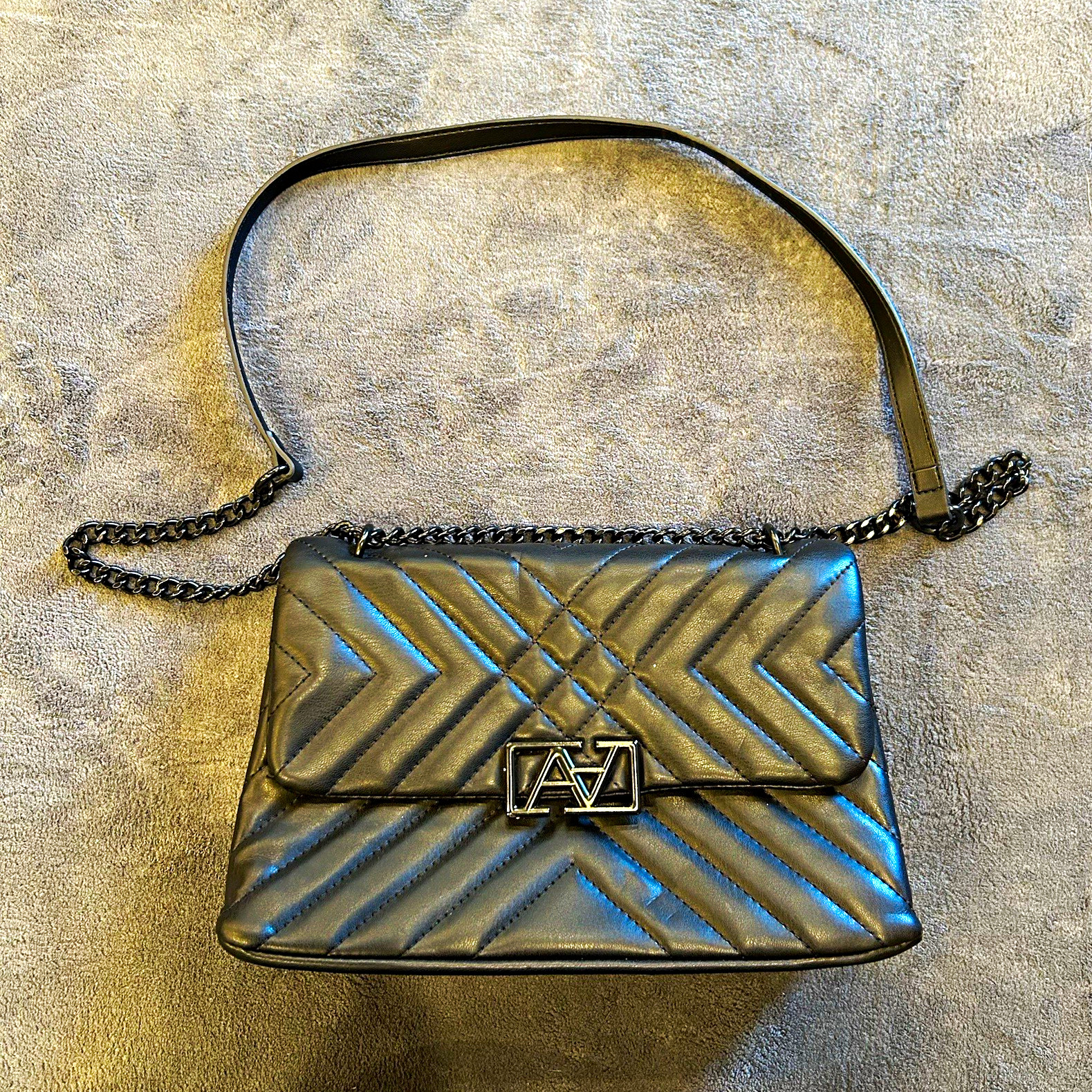 ALDO Quilted Chevron Crossbody Bag Black Chain Strap