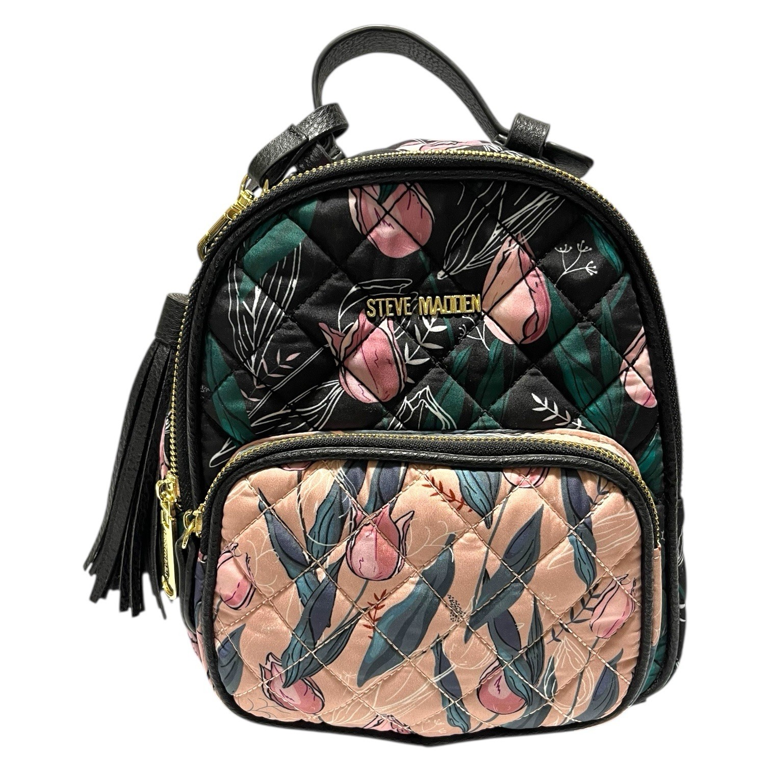 Steve Madden Pink Green Floral Small Backpack Day Bag NWT w/ Hang Tassel