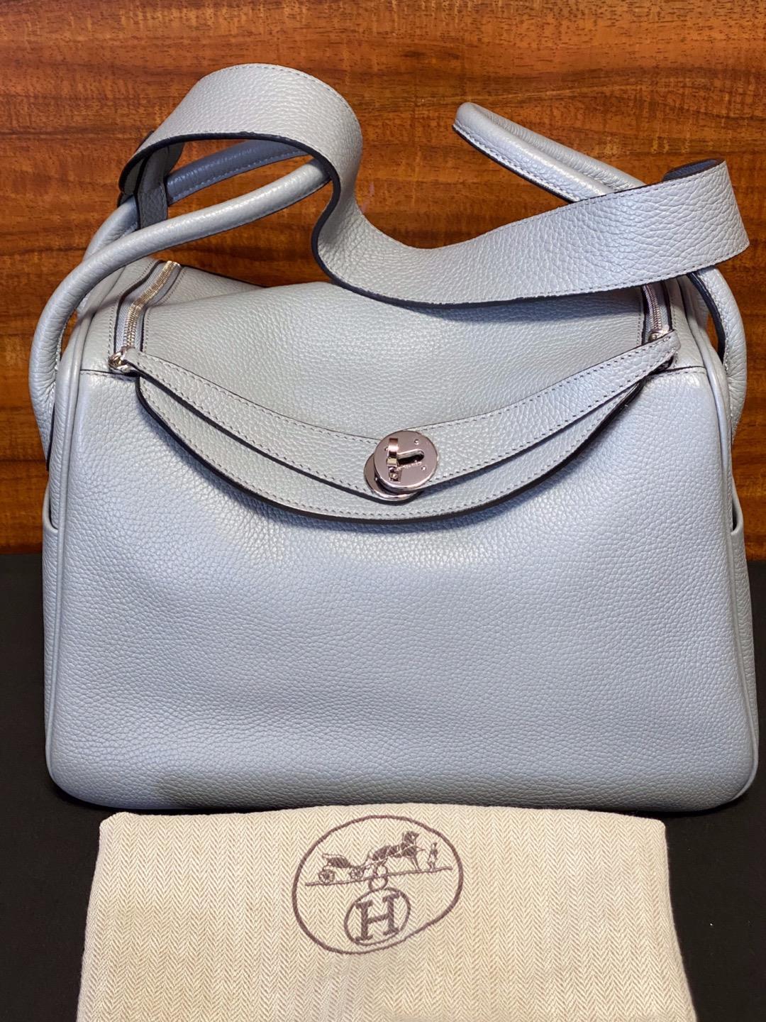 Authentic HERMES Lindy Clemence 34 Gray Leather 2 Way Shoulder Bag
