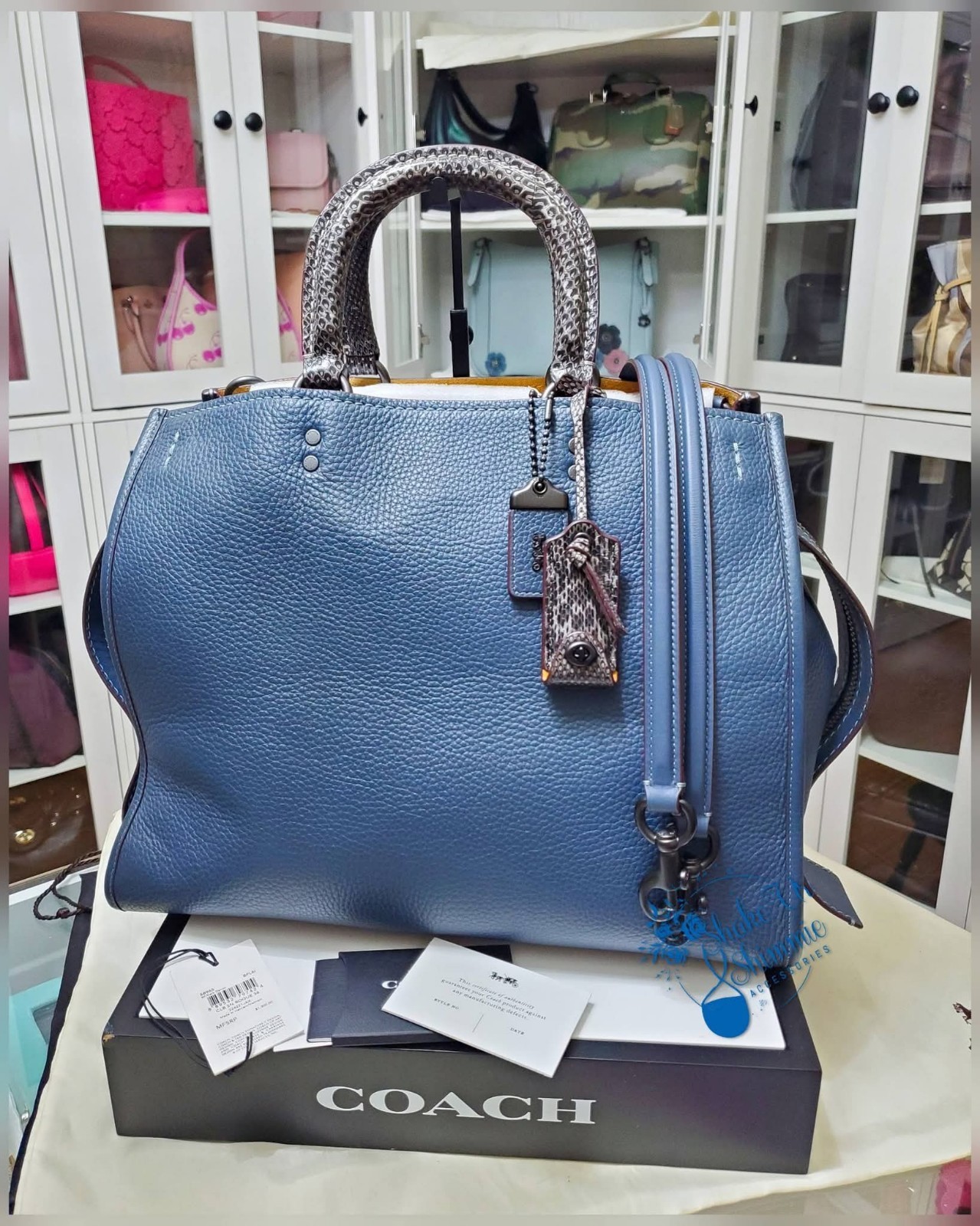 COACH ROGUE 36 Colorblock 1941 Snakeskin EXOTIC Satchel 58965 DENIM W/TAGS RARE❤
