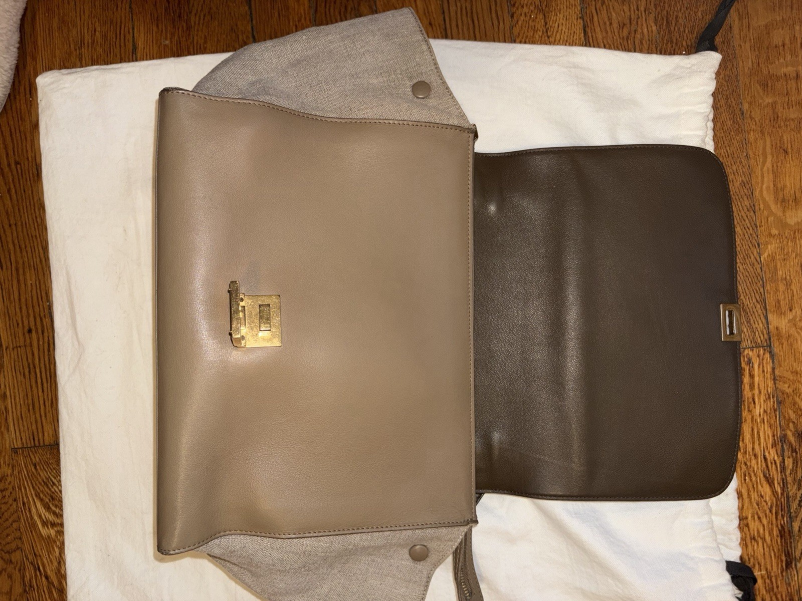 Celine Trapeze Bag Leather Canvas Brown
