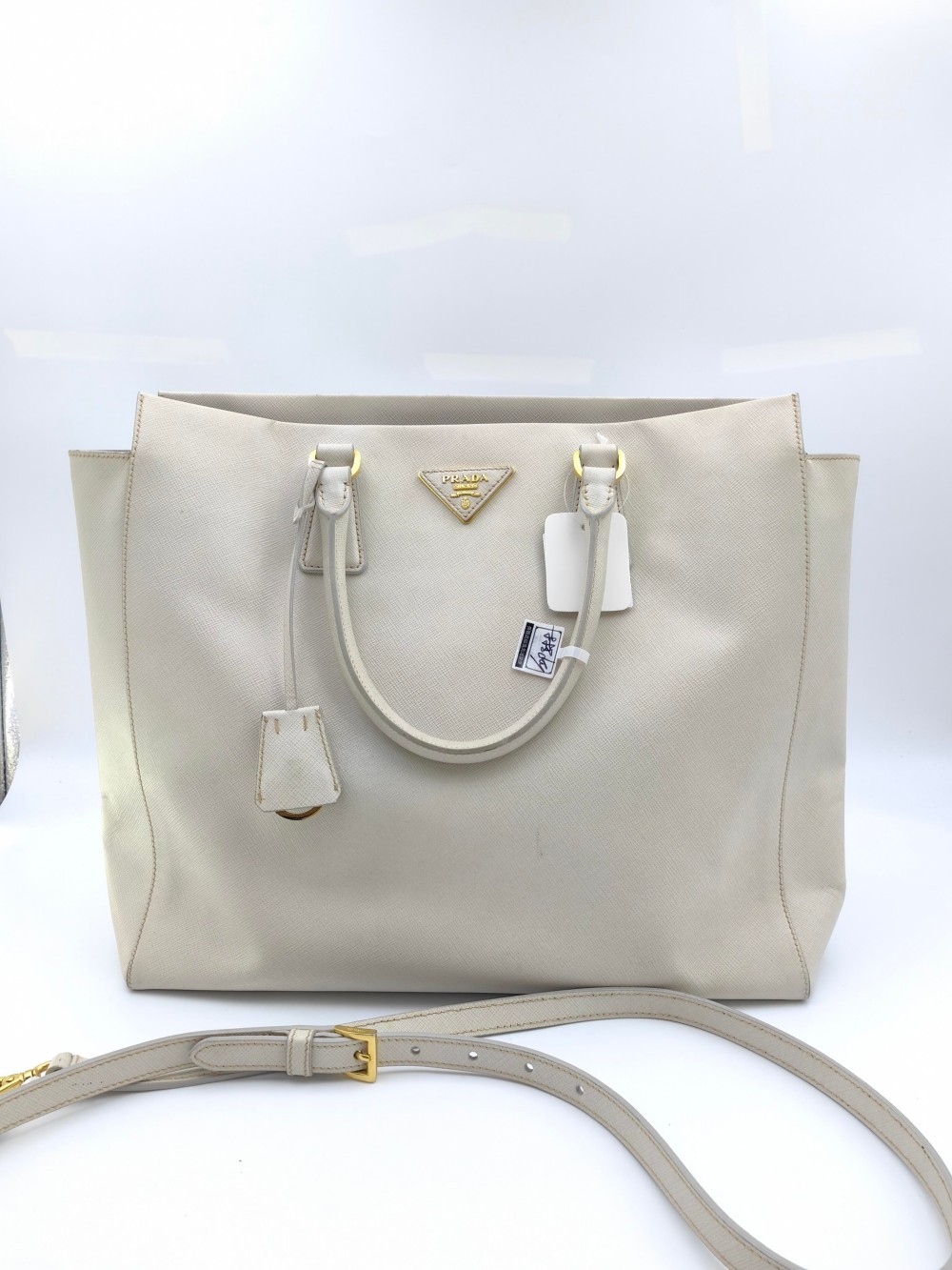 Prada galleria milkshake white Cross cowhide plaid handbag
