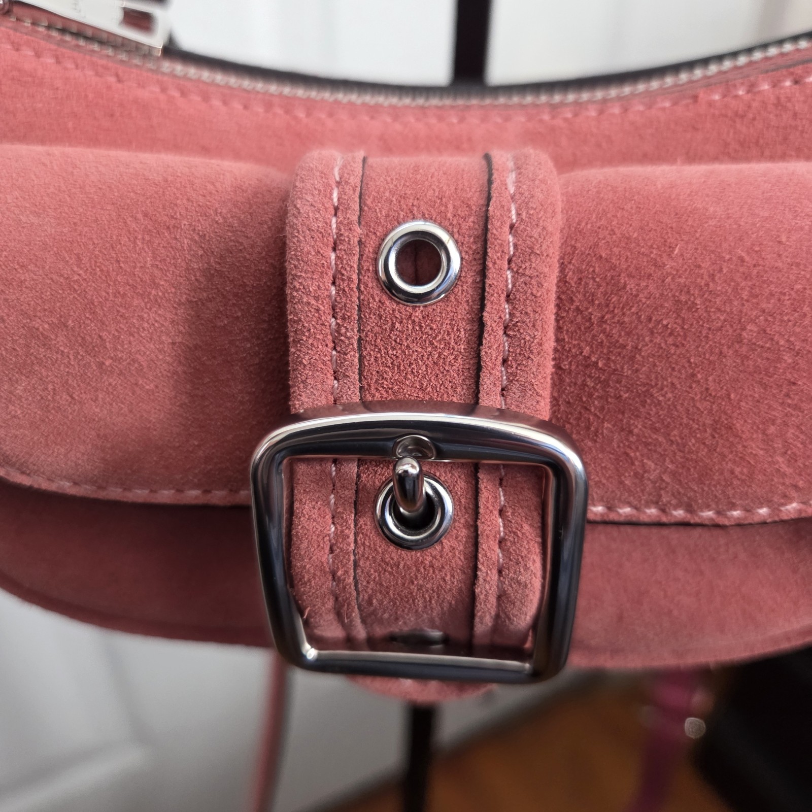 Coach Pink/Salmon Ashton Mini Suede Shoulder/ Crossbody, Silver 2025 CDB12, NWOT