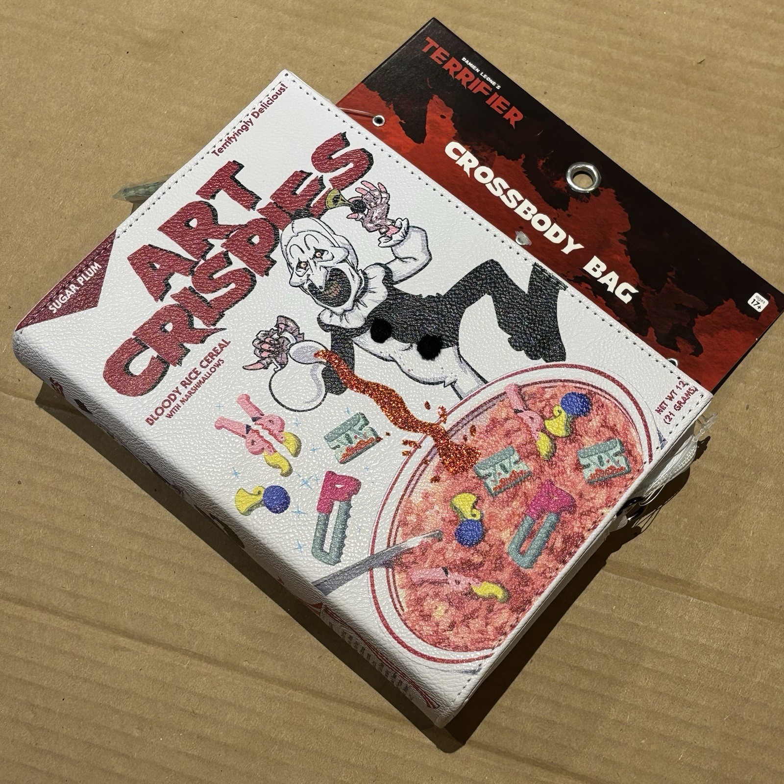 TERRIFIER Art Crispies Cereal Box Crossbody Bag Purse Art the Clown movie ~ New