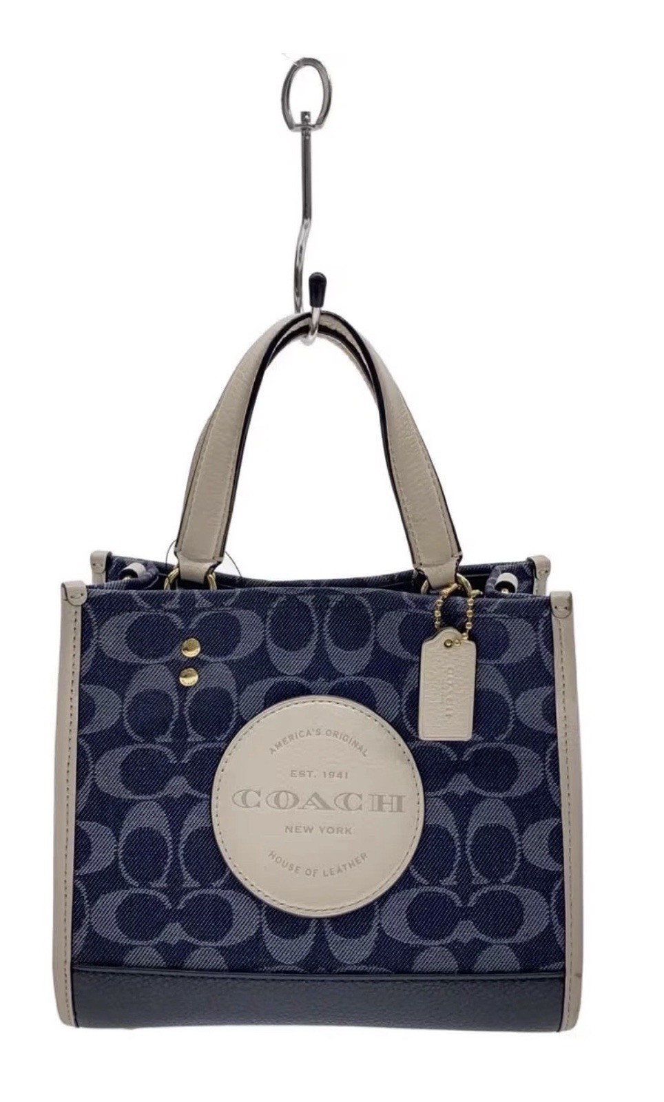 Coach Signature Logo Small Tote Top Handle Hangtag Charm Inner Pockets
