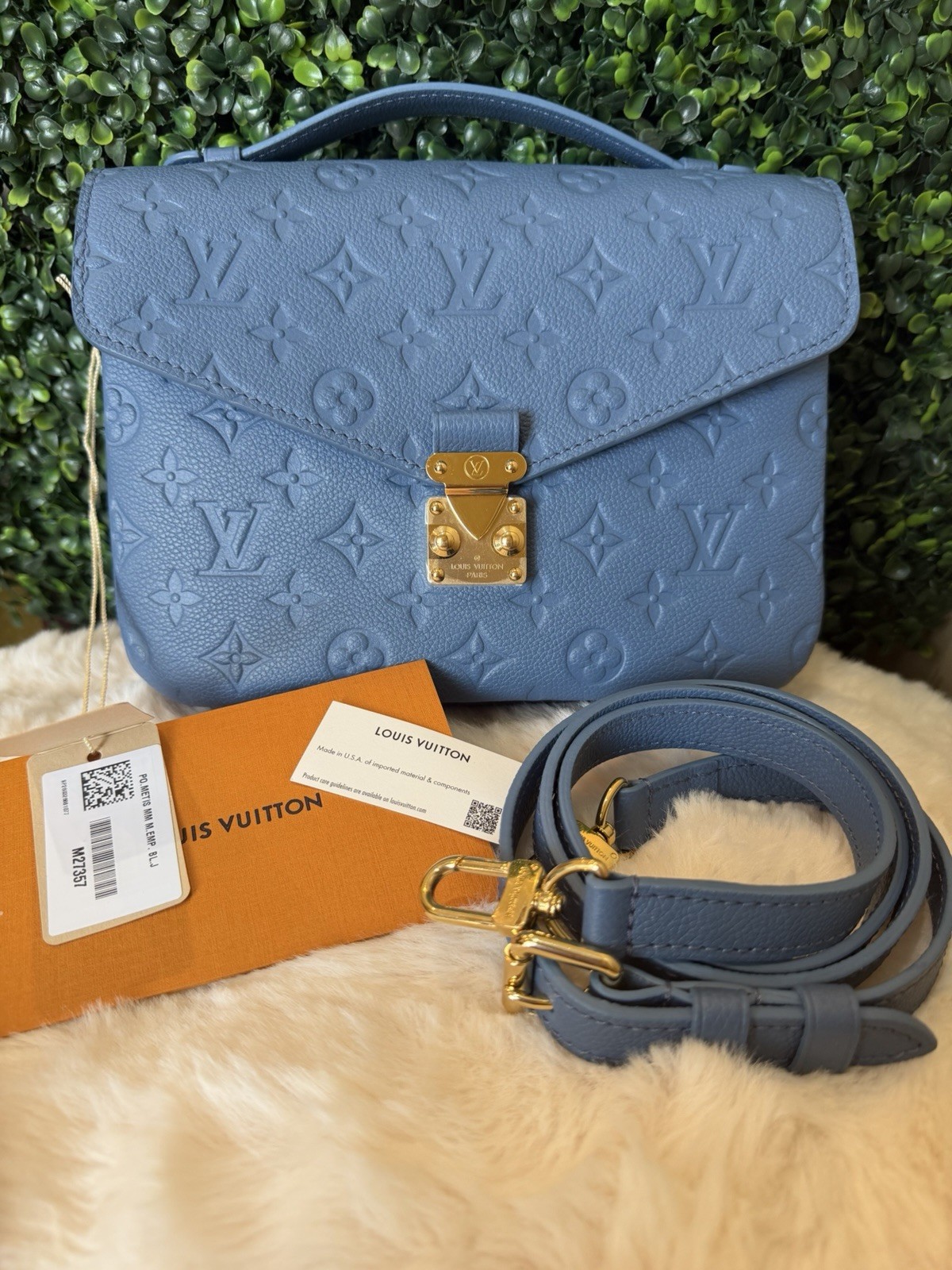 Louis Vuitton Blue Empreinte Monogram Crossbody w/ Detachable Strap, Gold