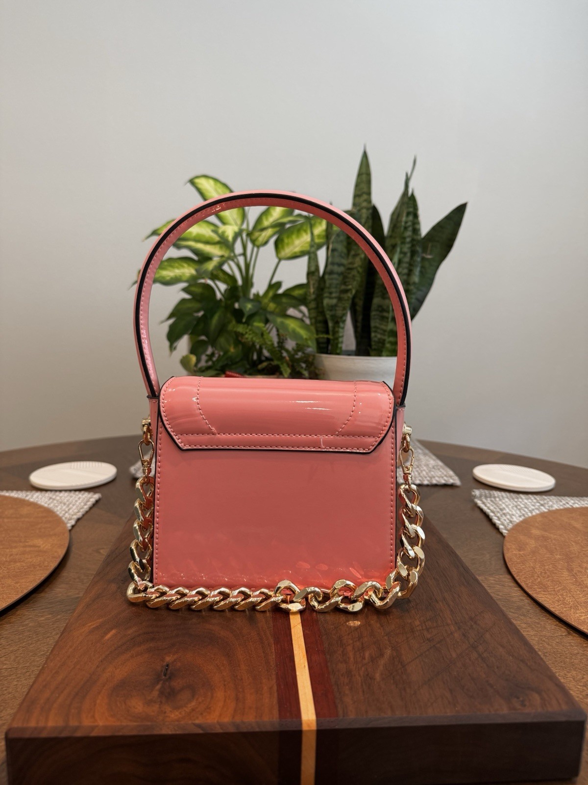 ALDO Pink Holographic Top Purse with Gold Chain Handle and extra Crossbody Strap