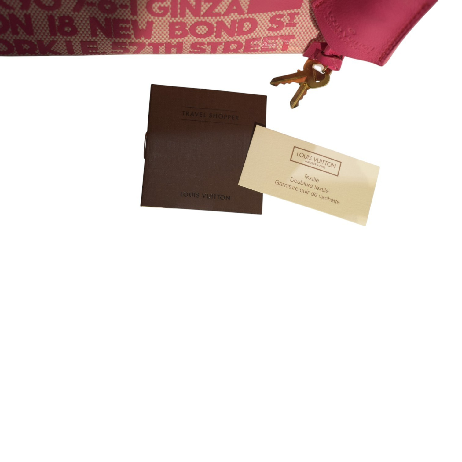 LOUIS VUITTON Antigua Cabas PM Pink Canvas Shoulder Bag Charm Limited