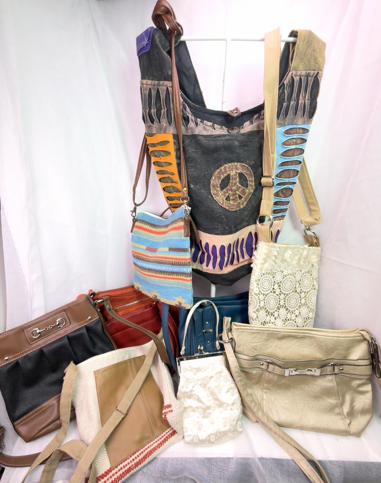 10 Women’s Handbags Purse Lot Crossbody Tote Shoulder Boho Leather Mixed Brands