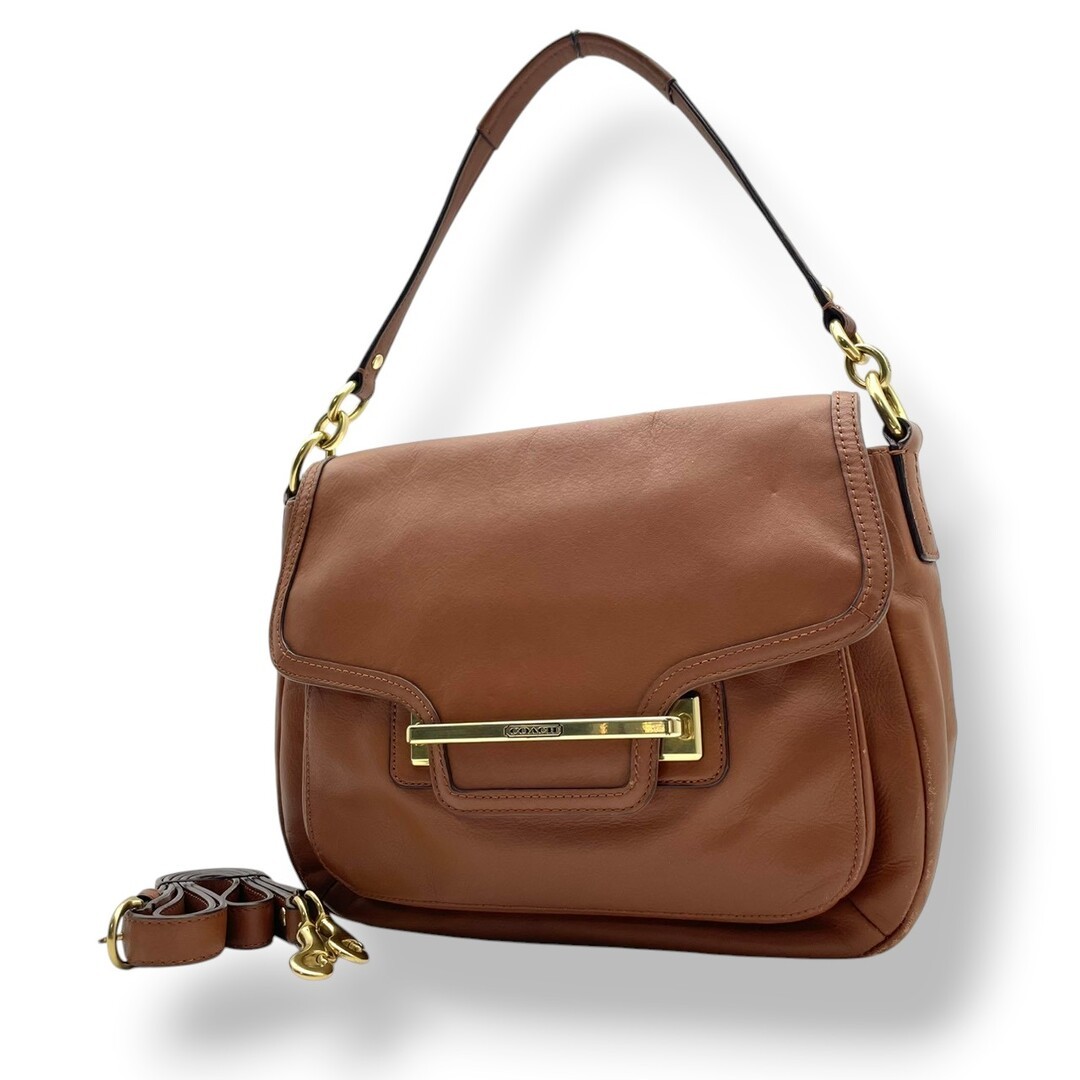 Coach Leather 2way Crossbody Shoulder Bag Brown F27481 Size: W:12.2 × H: 9.1 in.
