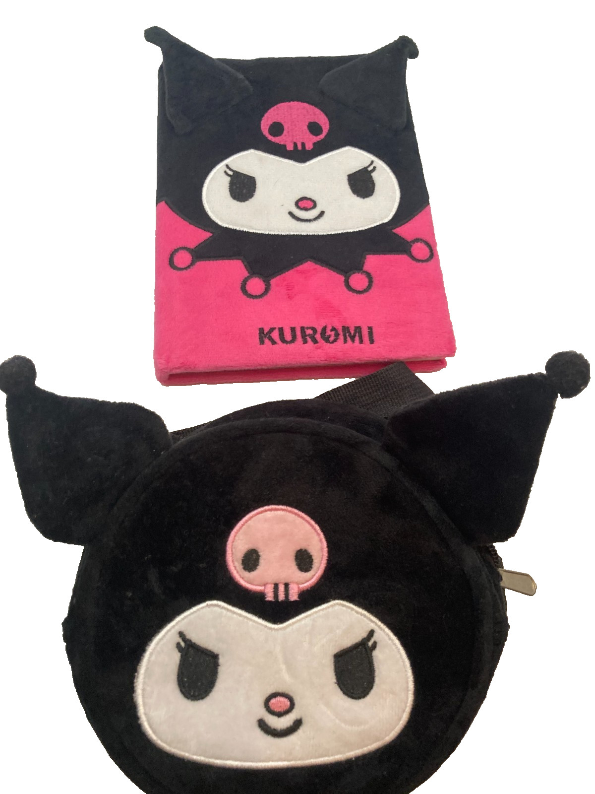 Sanrio Kuromi Plush Crossbody Bag & Notebook Bundle Kawaii Anime 17cm