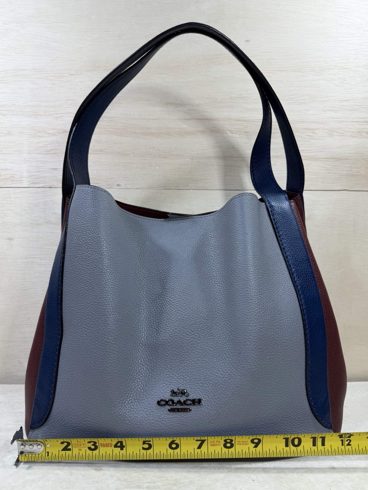 Coach 76088 Hadley Hobo Color-block Soft Pebbled Leather Shoulder Bag Grey Blue