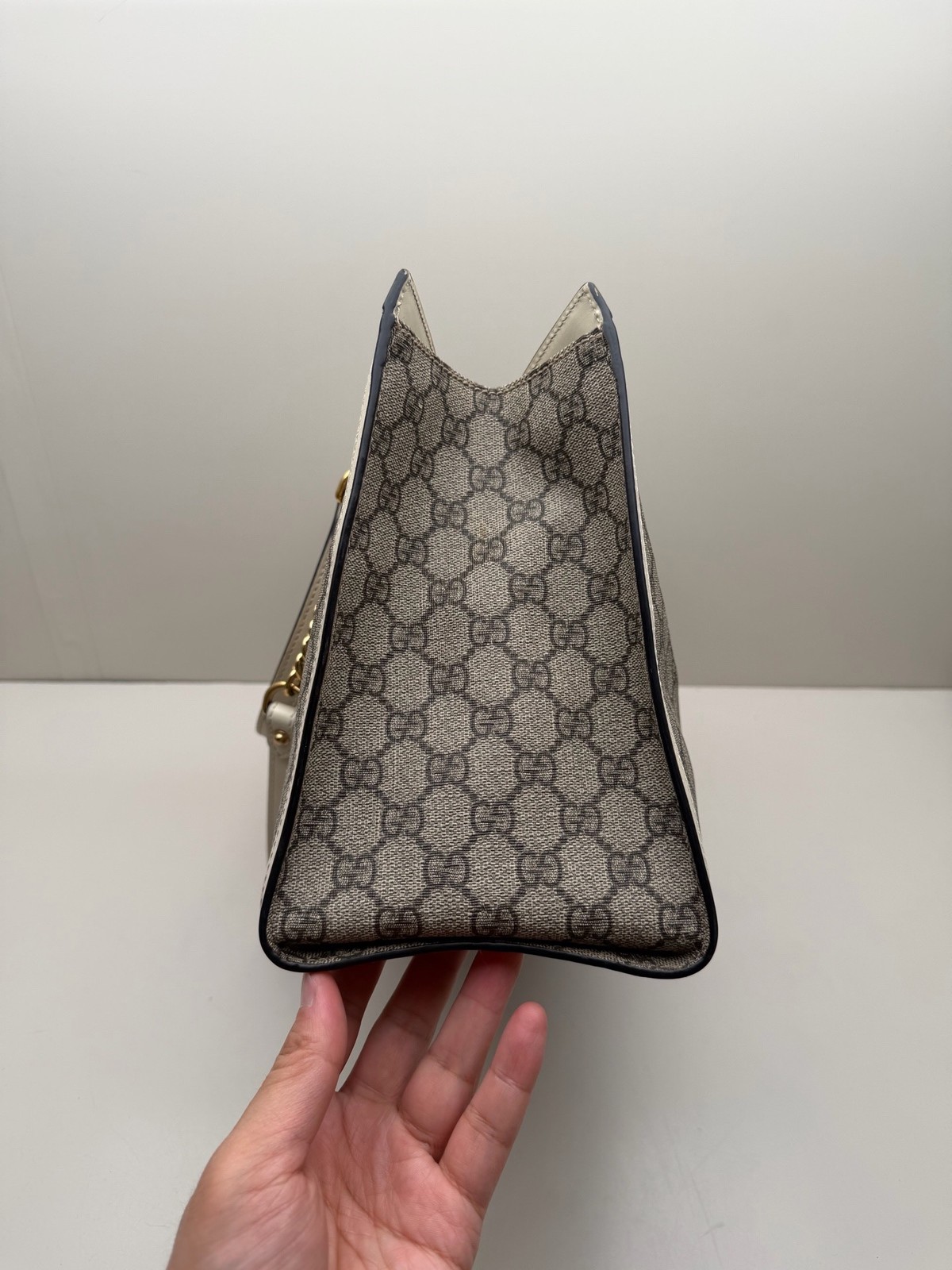 Gucci Padlock Medium Beige GG Monogram White Calfskin Shoulder Tote US Ship