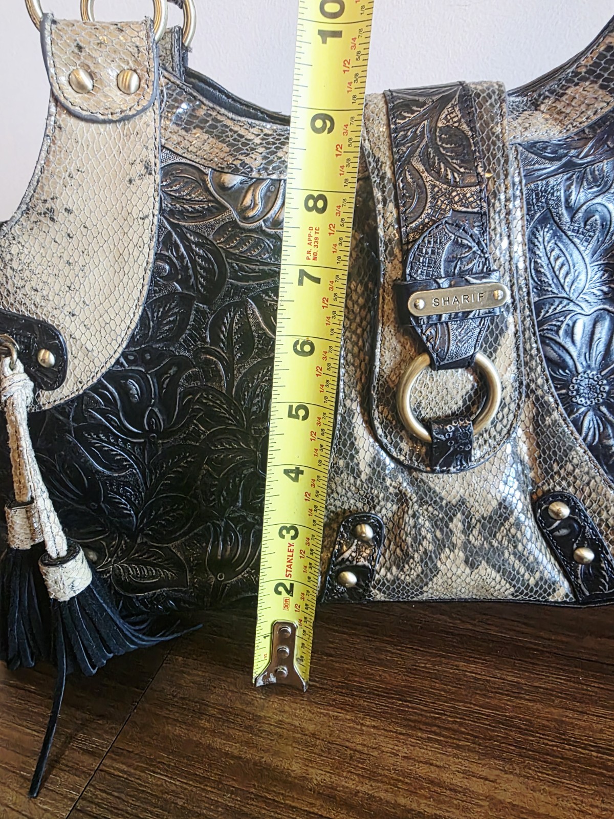 Large Original By SHARIF 1827 Snakeskin Embossed Floral Satchel Purse