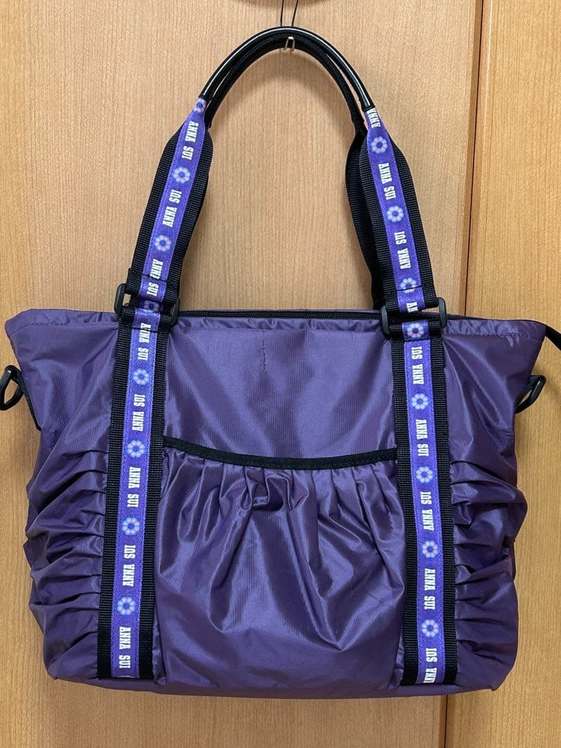 Anna Sui Nylon Tote Bag Purple Large Capacity, Versatile, Used