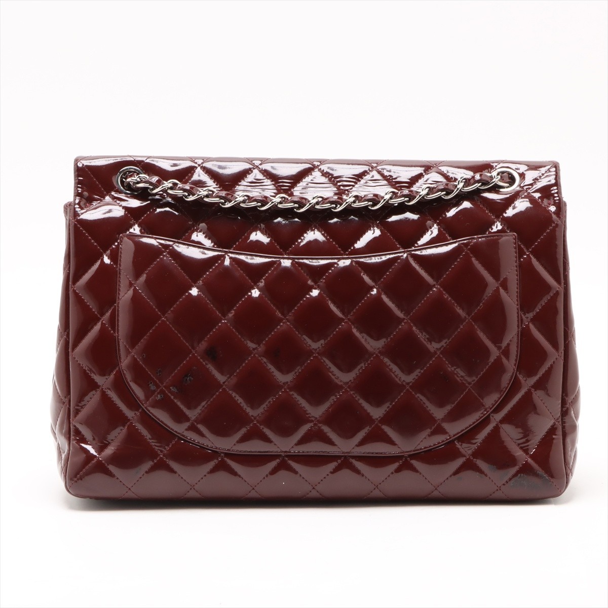 CHANEL Large Matelasse Patent Leather Bordeaux Gold Hardware Single Flap Double