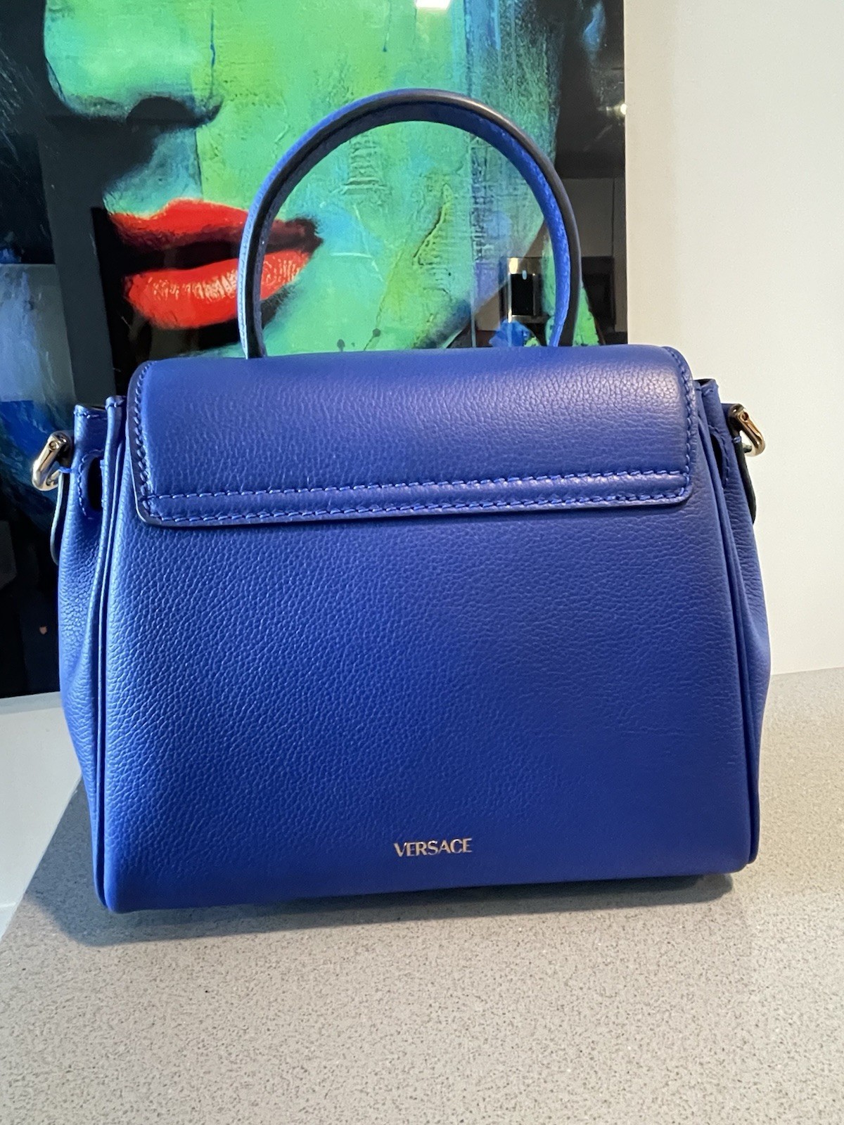 Versace La Medusa Medium Top Handle Vitello Bag (BLUE)$2300 Authentic.