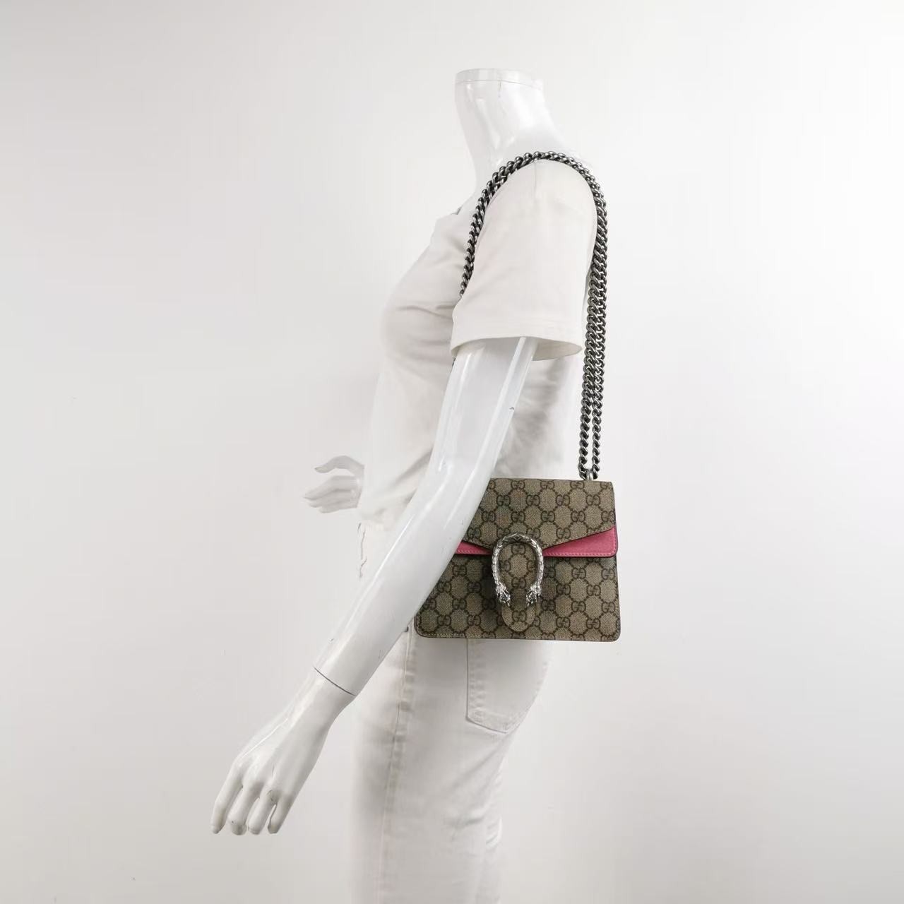 GUCCI Dionysus Small GG Supreme Canvas Red Suede Chain Shoulder Bag Authentic