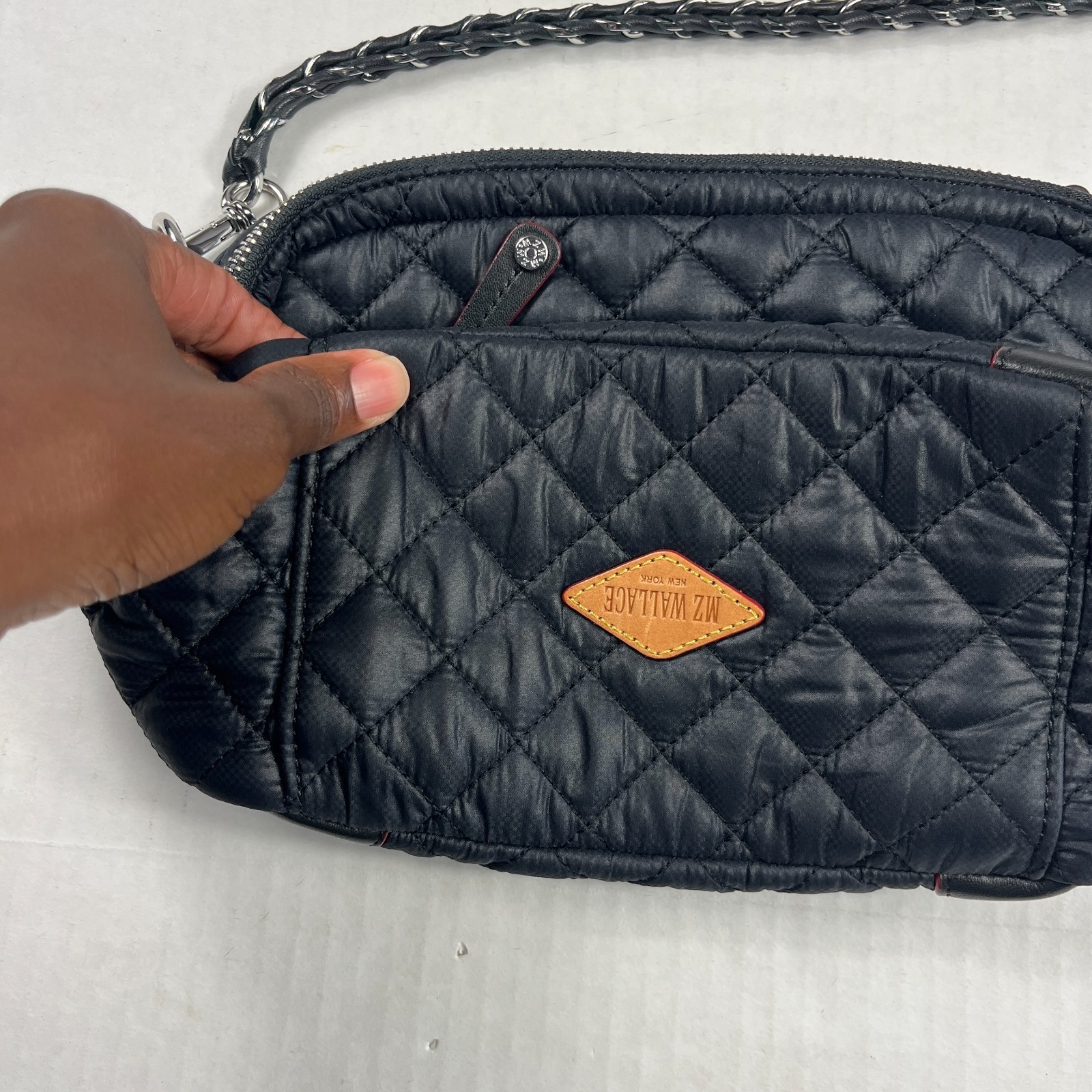 Mz Wallace Black Mini Crosby Purse Lightweight Quilted Zip Utility Durable Bag