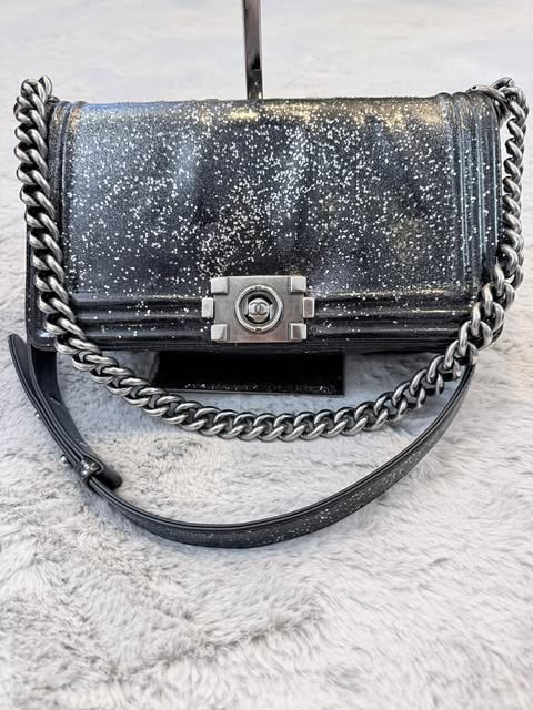 Chanel Boy Bag Medium Crystal Glitter Patent Leather 17-Series Authentic RARE