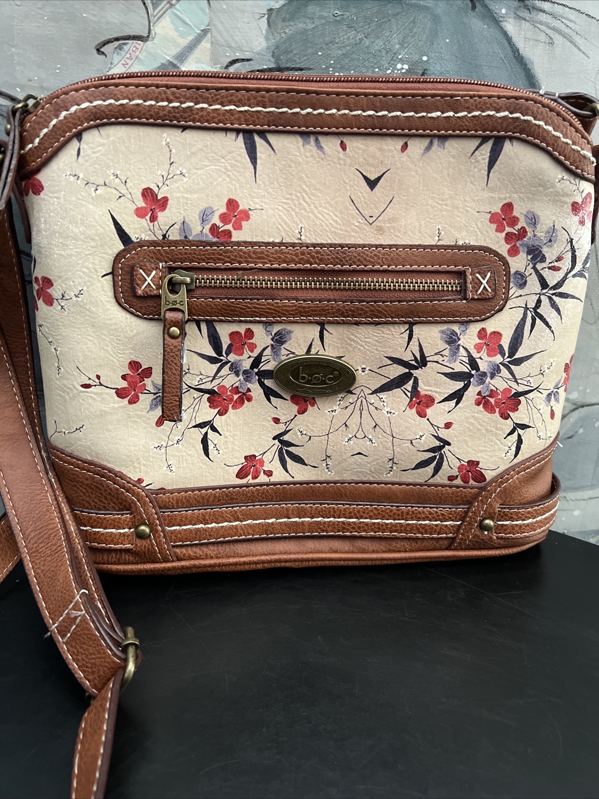B.0.C Born Concept Whitley Floral Faux Leather (Vinyl) Satchel Handbag