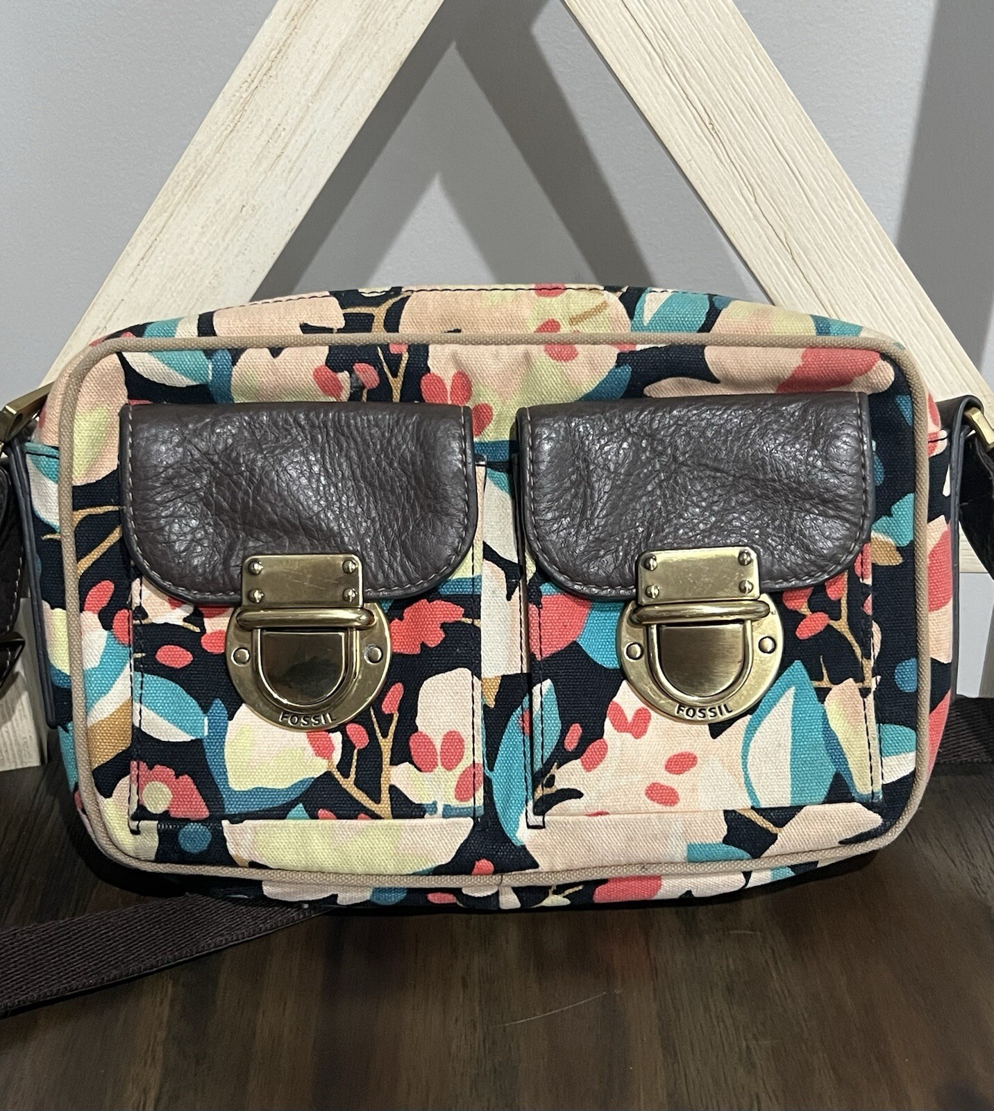 FOSSIL Riley Hobo Floral Fabric Shoulder Crossbody Bag Purse