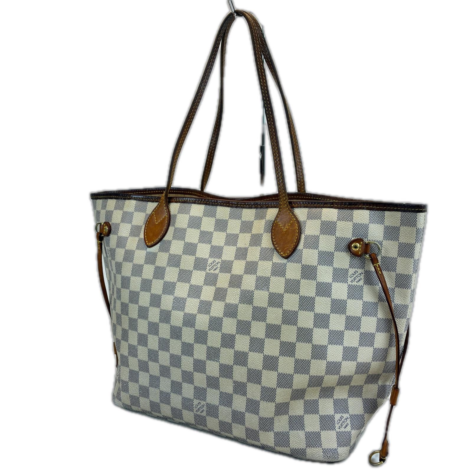 LOUIS VUITTON Neverfull MM Tote Bag N51107 Damier Azur Canvas white