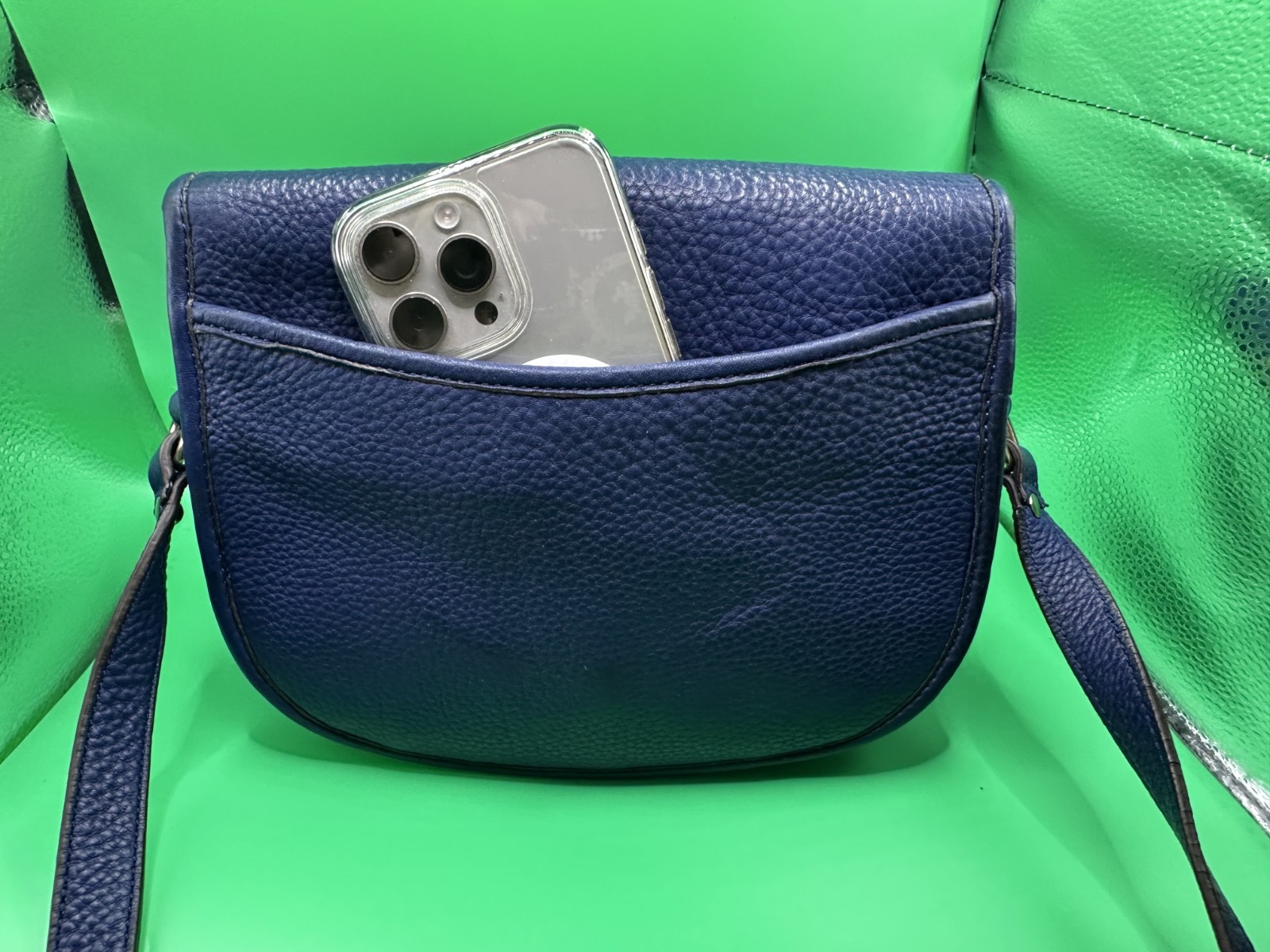Isaac Mizrahi Live! Pebble Leather Saddle Bag – Cobalt Blue – Crossbody