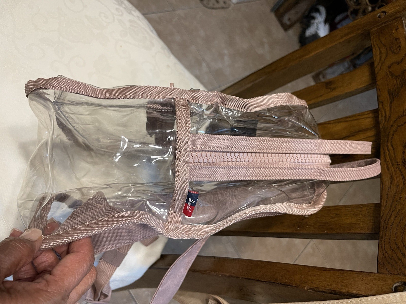 Herschel Mini Clear/Pink Backpack Solid Zip Logo Accents Pockets