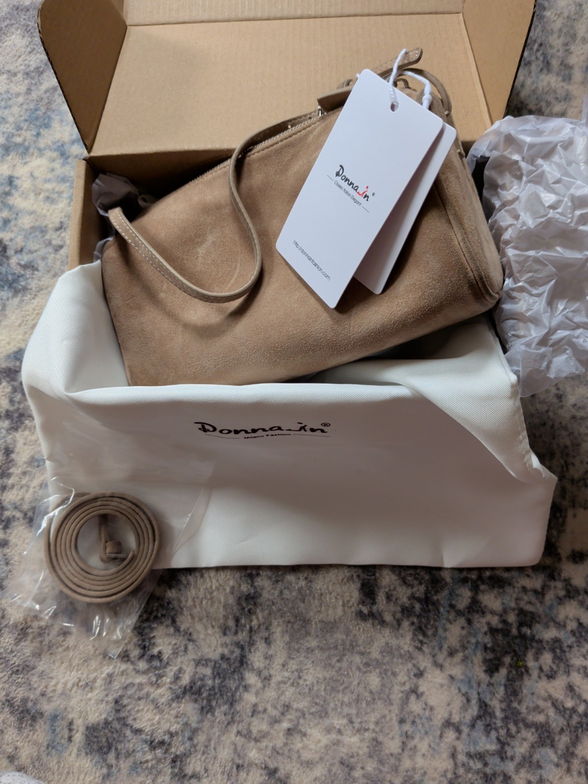 Suede Donnain Handbag Milano Italy Brown Luxury Collection NWT
